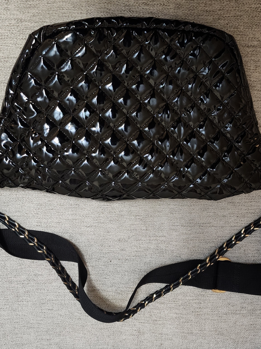 MZ Wallace Black Quilted Patent Crossbody Belt Bag with Gold Hardware - Picture 6 of 8